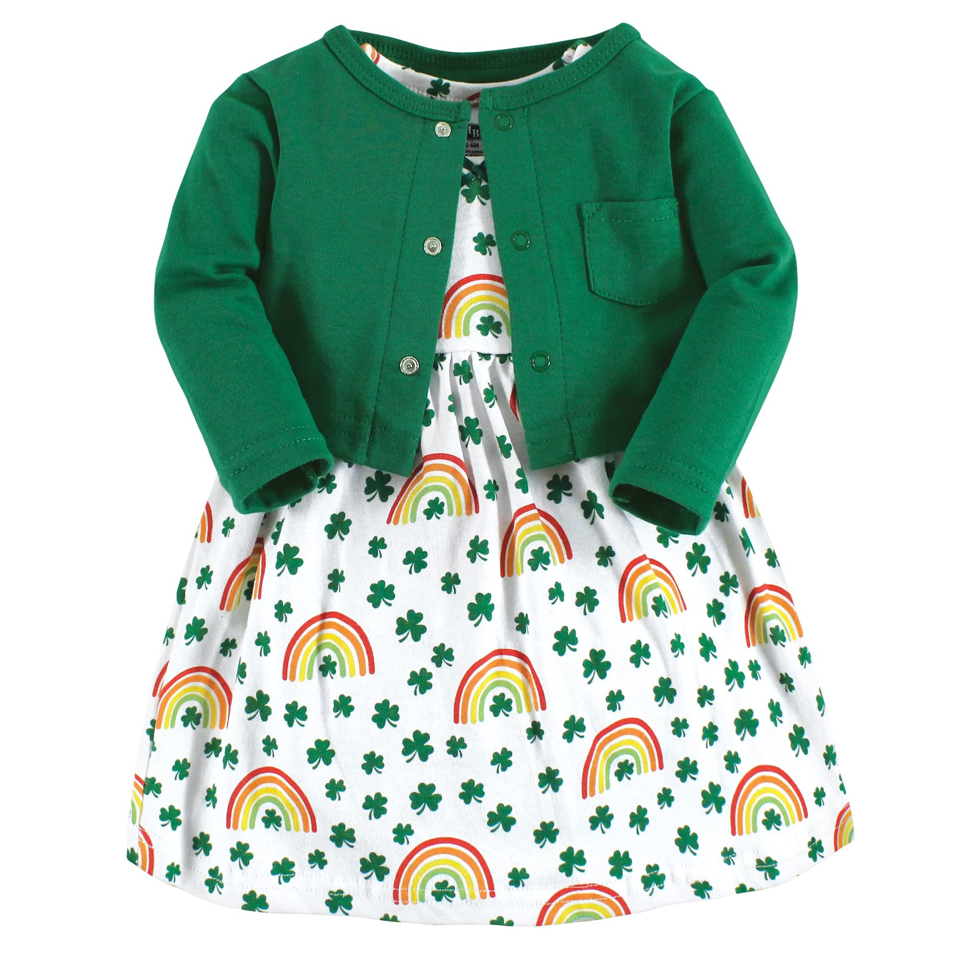 Hudson Baby Baby Girls Hudson Infant Girl Cotton And Cardigan Set, St Patricks Rainbow, 4 Toddler Casual Dress, St Patricks Rain