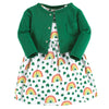 Hudson Baby Baby Girls Hudson Infant Girl Cotton And Cardigan Set, St Patricks Rainbow, 0-3 Months Casual Dress, St Patricks Rai