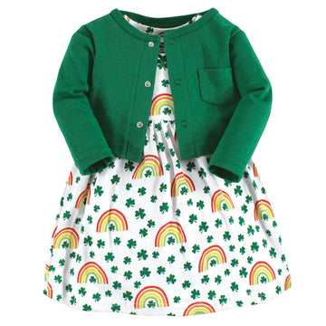 Hudson Baby Baby Girls Hudson Infant Girl Cotton And Cardigan Set, St Patricks Rainbow, 0-3 Months Casual Dress, St Patricks Rai