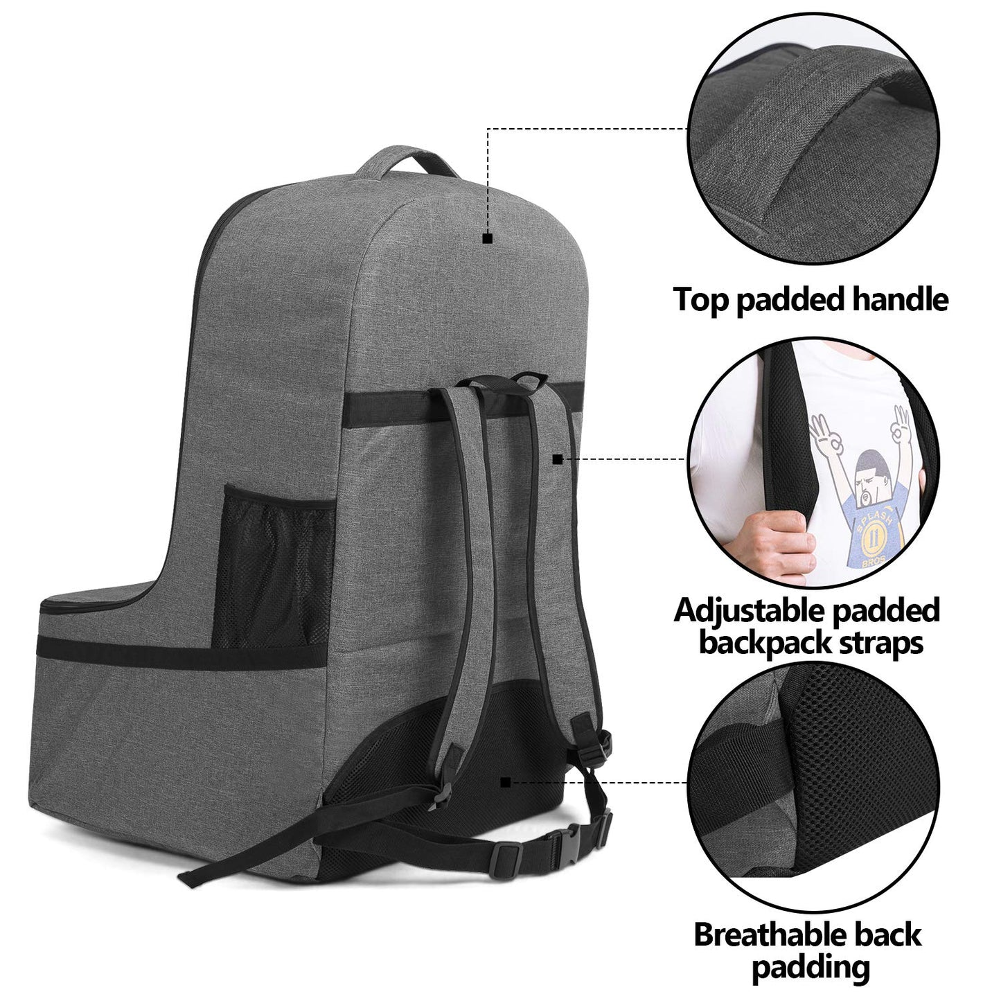 Luxja Car Seat Travel Bag, Airplane Bag With Padded Backpack Straps And Adjustable Waist Straps For Travel (Fits Most Major Car