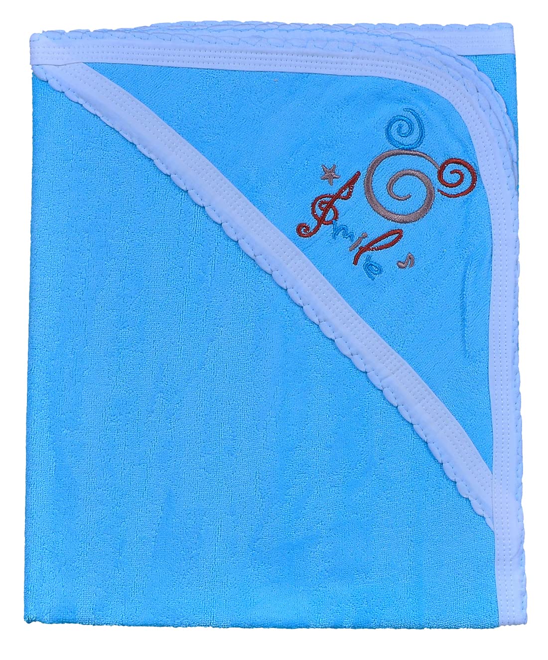 HAFEELA 100% Soft Cotton New Born Baby Hooded Jakard Towel Embroidery  Pack of 1 (Blue)