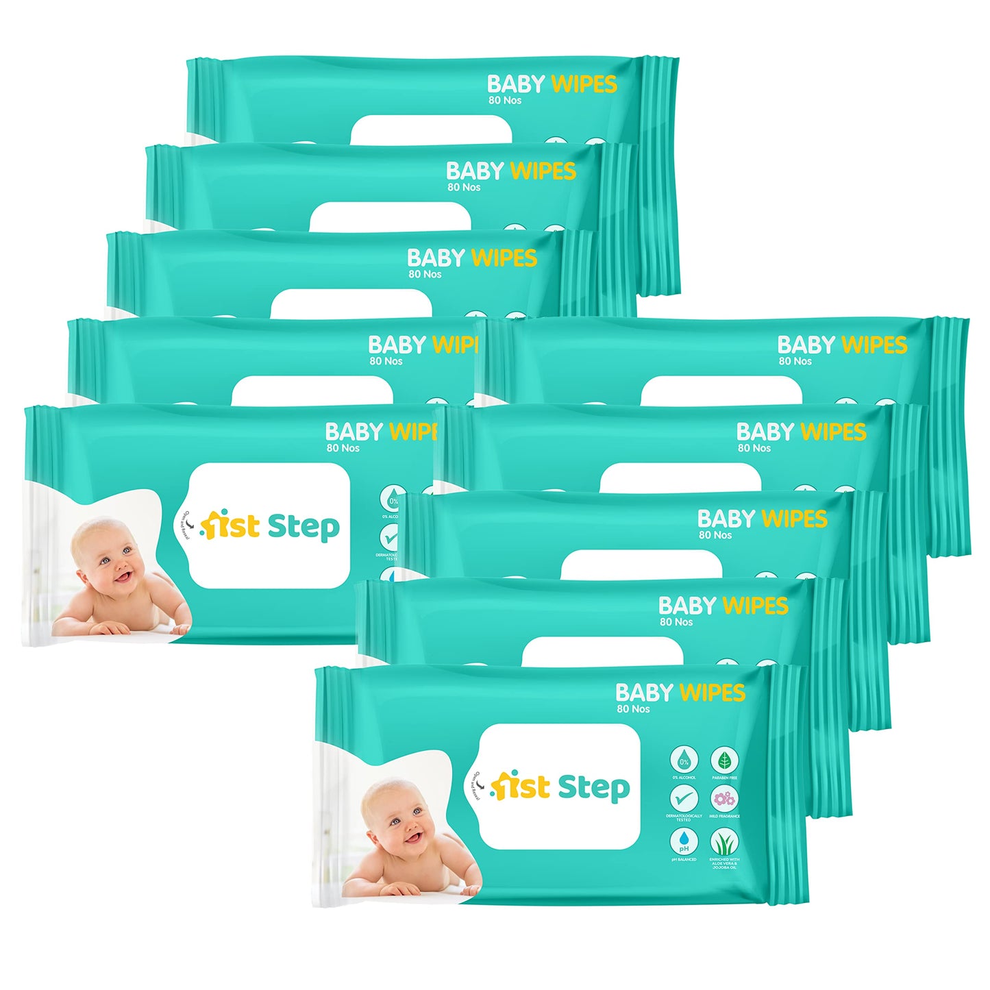 1St Step Baby Wet Wipes Enriched With AloeVera And Jojoba Oil (80Pcs, Pack Of 10)