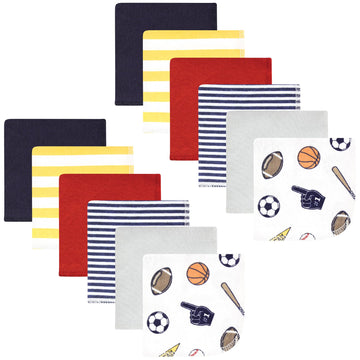 Hudson Baby Unisex Baby Flannel Cotton Washcloths, Sports Fan 12 Pack, One Size