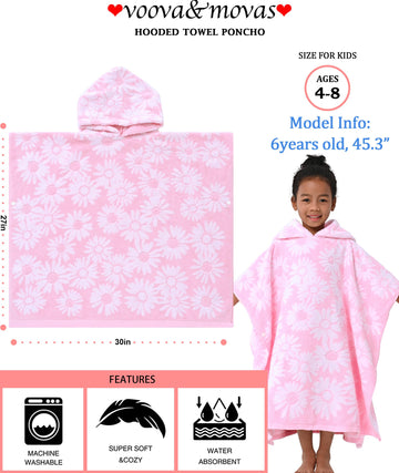 Voova & Movas Thick Hooded Bath Towel Poncho For Kids (4-8Years) - Soft, Absorbent Turkish Cotton Swim Towel Robe, Perfect For B