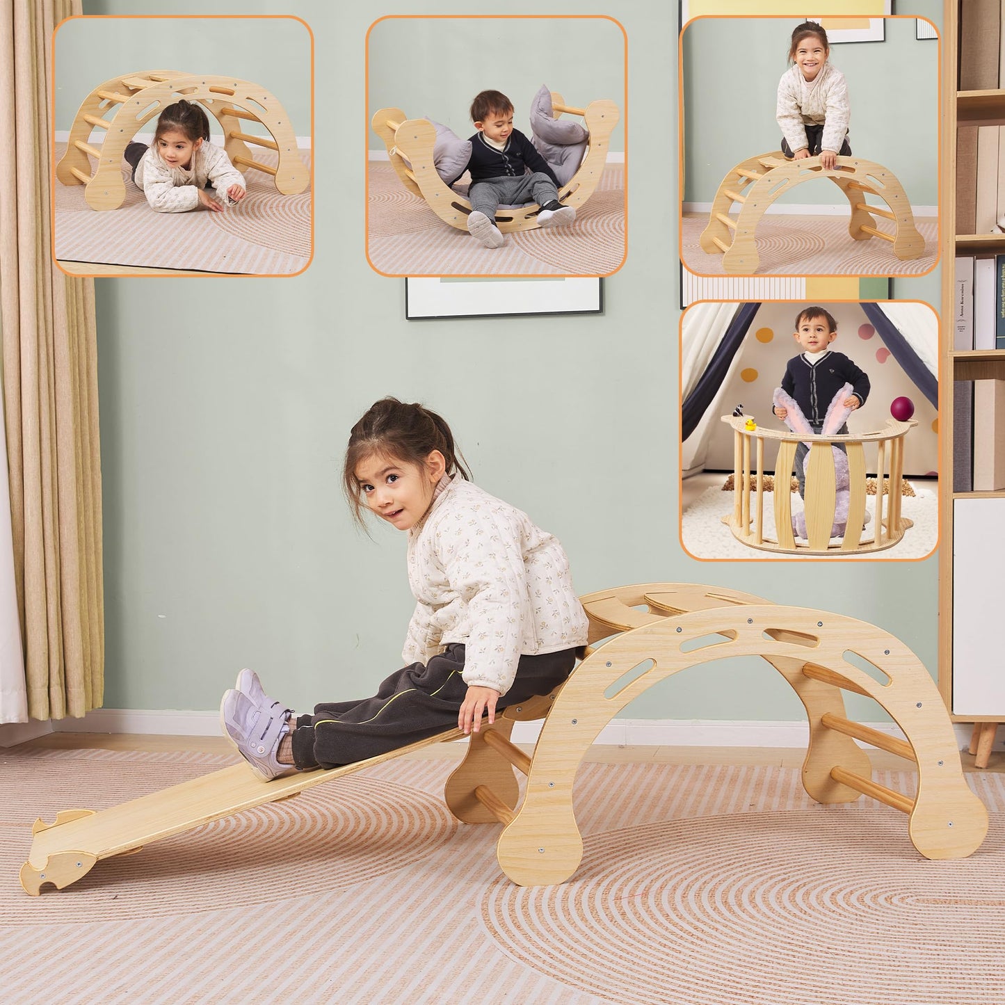 Shwwque Pikler Triangle Set Montessori Climbing Toys For Toddlers Pikler-3 Piece Indoor Playground 3 In 1 Foldable Baby Climbing