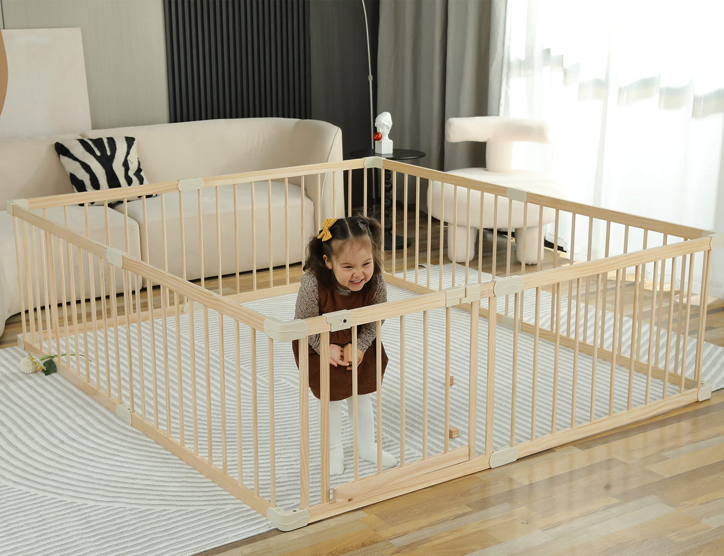 Conababy Baby Playpen Play Fence Gate Play Pen Wood Large,Playpens for Babies and Toddlers Kids Indoor,Baby Play Yards Gym Area,