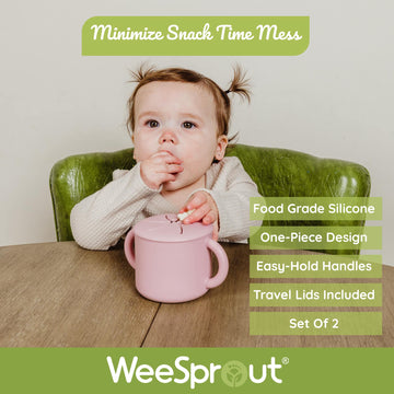 Weesprout Snack Containers, Food Grade Silicone Snack Cups, Spill-Proof Tops For Toddlers And Babies, Premium Hard Plastic Trave