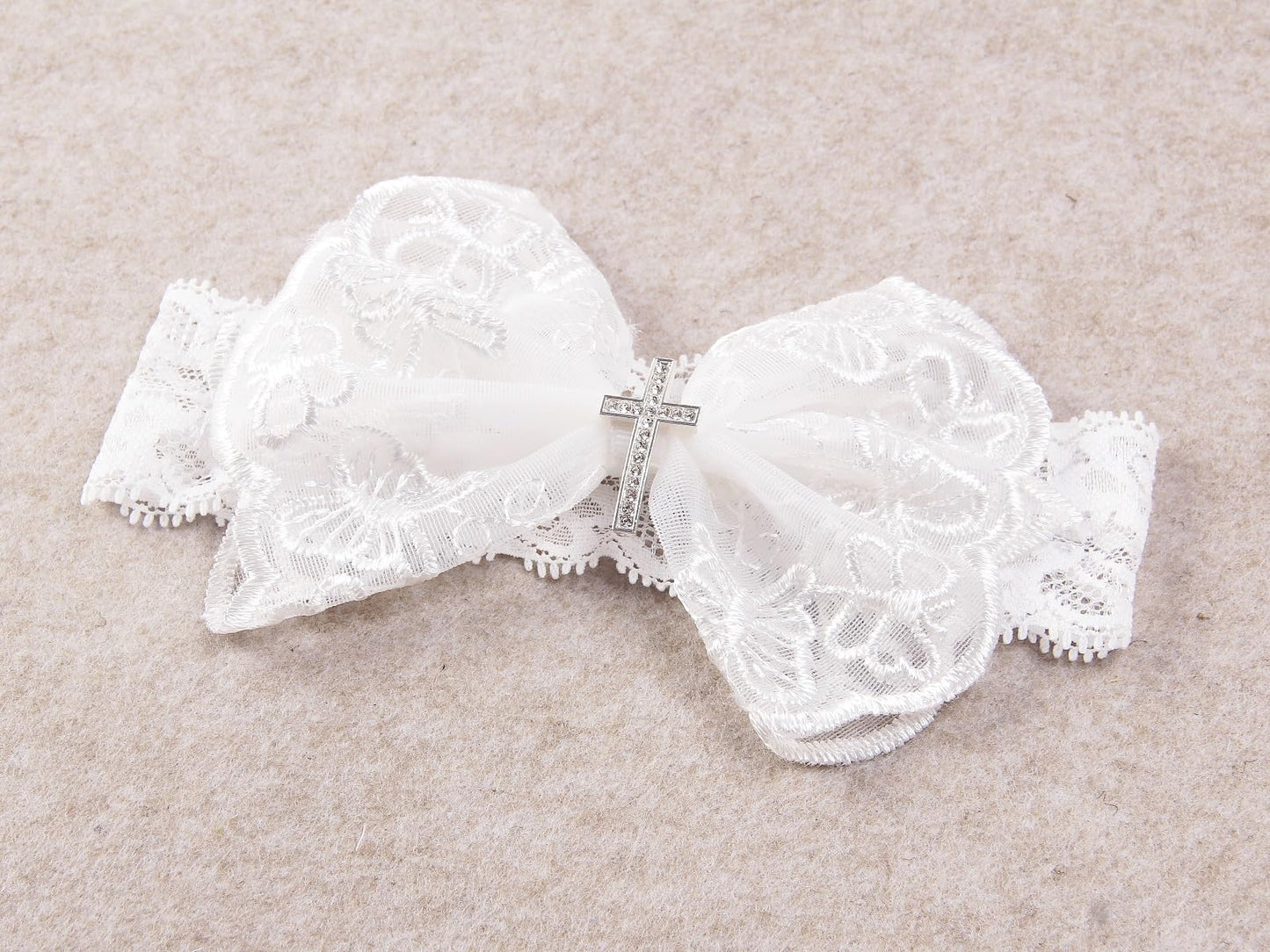 Nishine 2 Pack Baptism White Newborn Bowknot Headbands Baby Christening Hair Bows Headwrap Toddler Hairband (Cross Button)