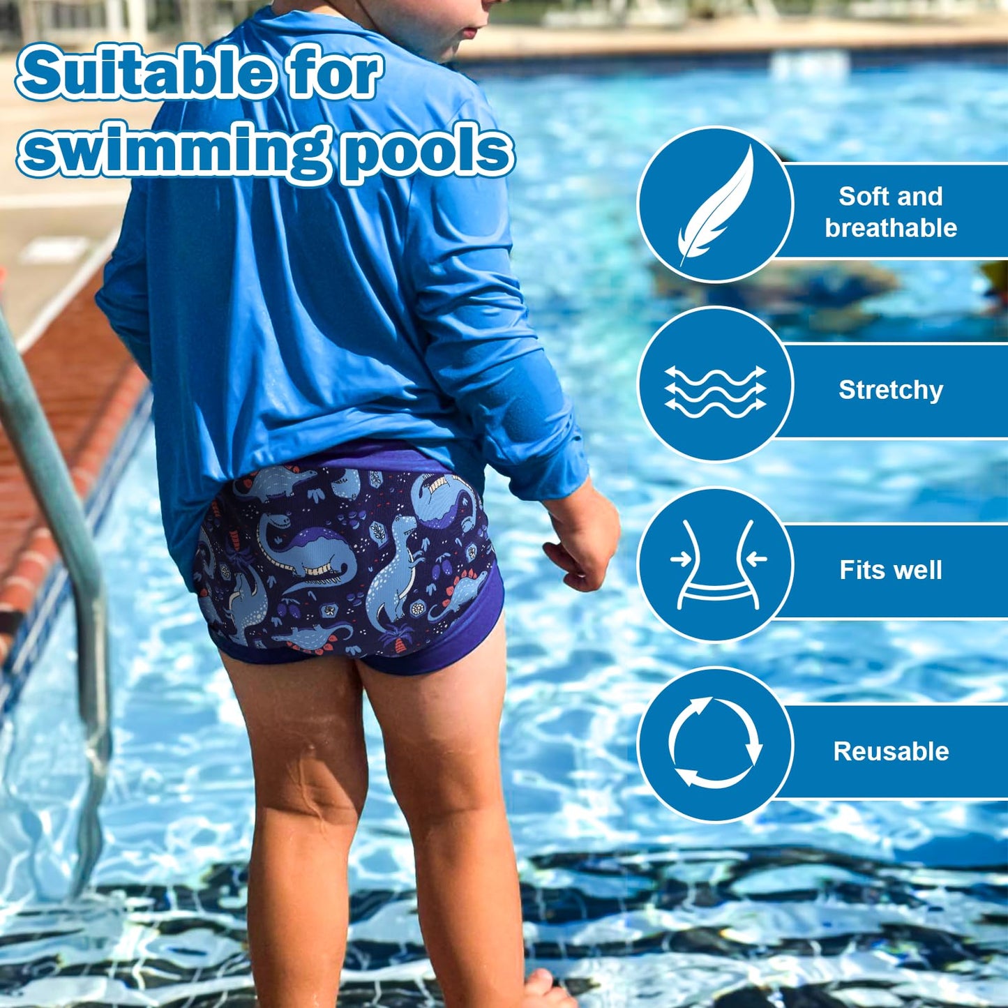 Moomoo Baby Reusable Swim Diapers 3 Pcs Waterproof Swimming Diapers For Baby Swim Lesson 2T Multicolor