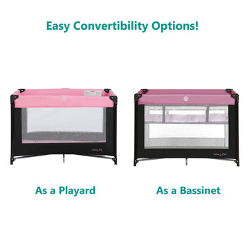 Dream On Me Zazzy Portable Playard with Bassinet in Pink, Packable and Easy Setup Baby Playard, Lightweight and Portable Playard