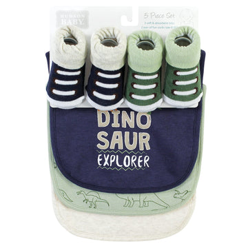 Hudson Baby Unisex Baby Cotton Bib And Sock Set, Dinosaur Explorer, One Size