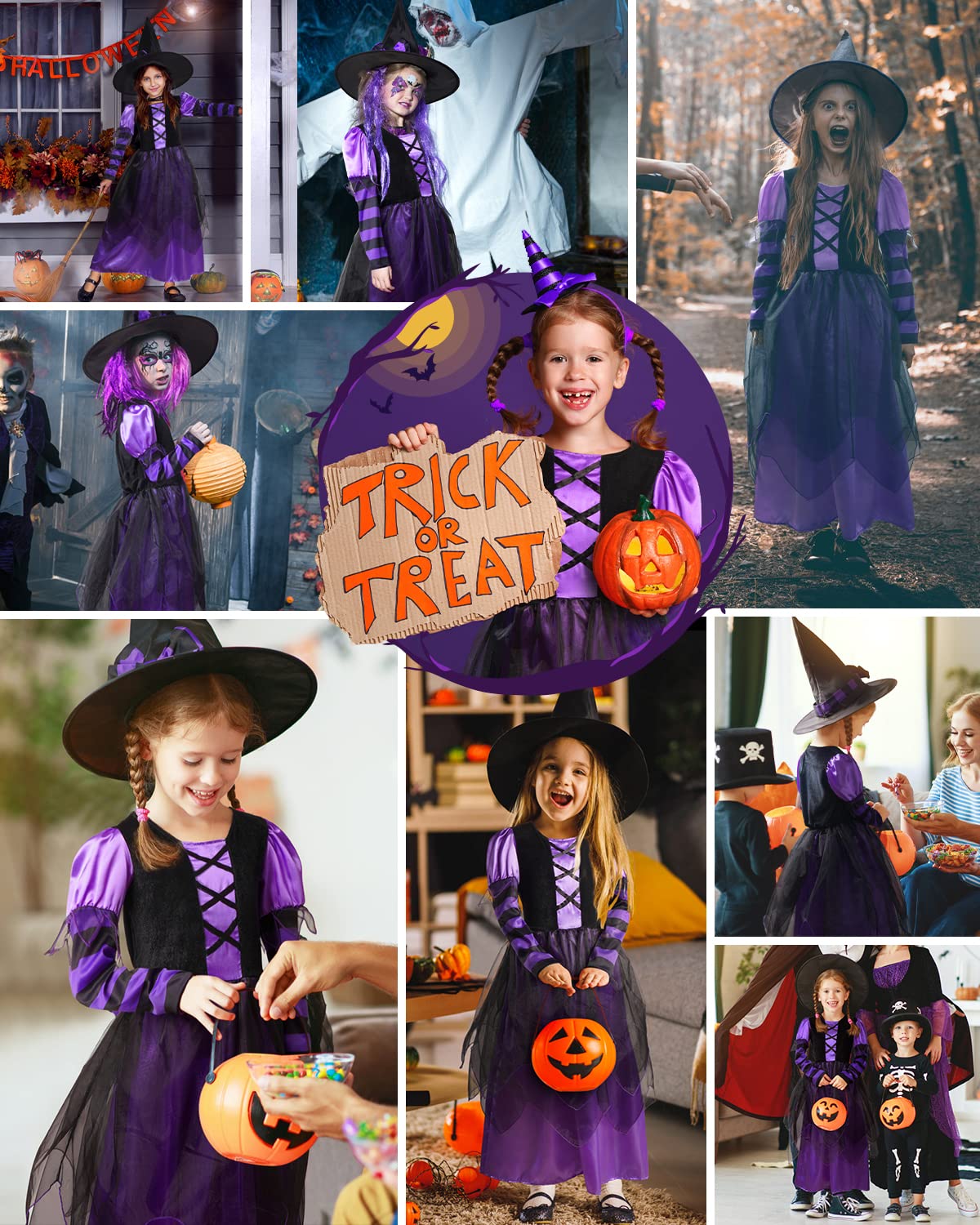 Narecte Halloween Costumes For Girls Halloween Costumes,Witch Costume For Girls Witch Costume,Kids Witch Costume Purple L