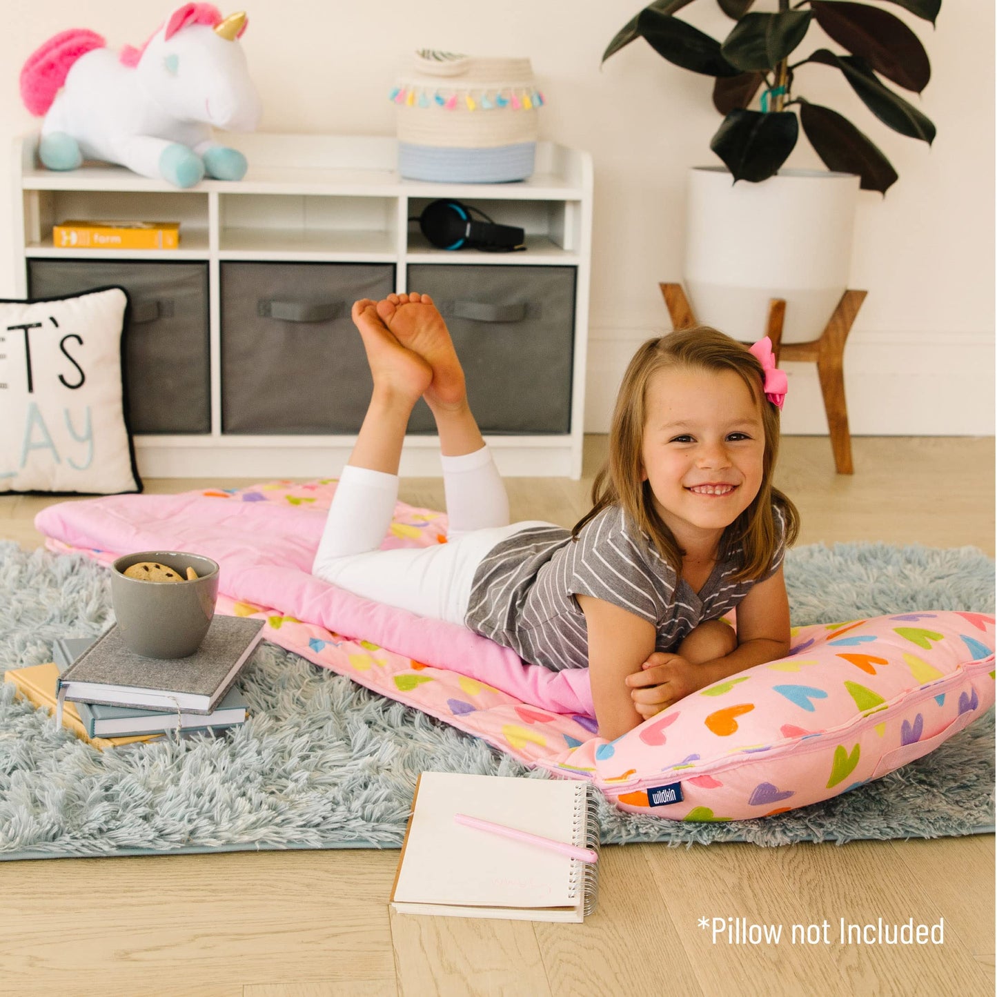 Wildkin Kids Plush Nap Mat - Soft, Cozy, Convenient For Daycare & Preschool - Pink Hearts