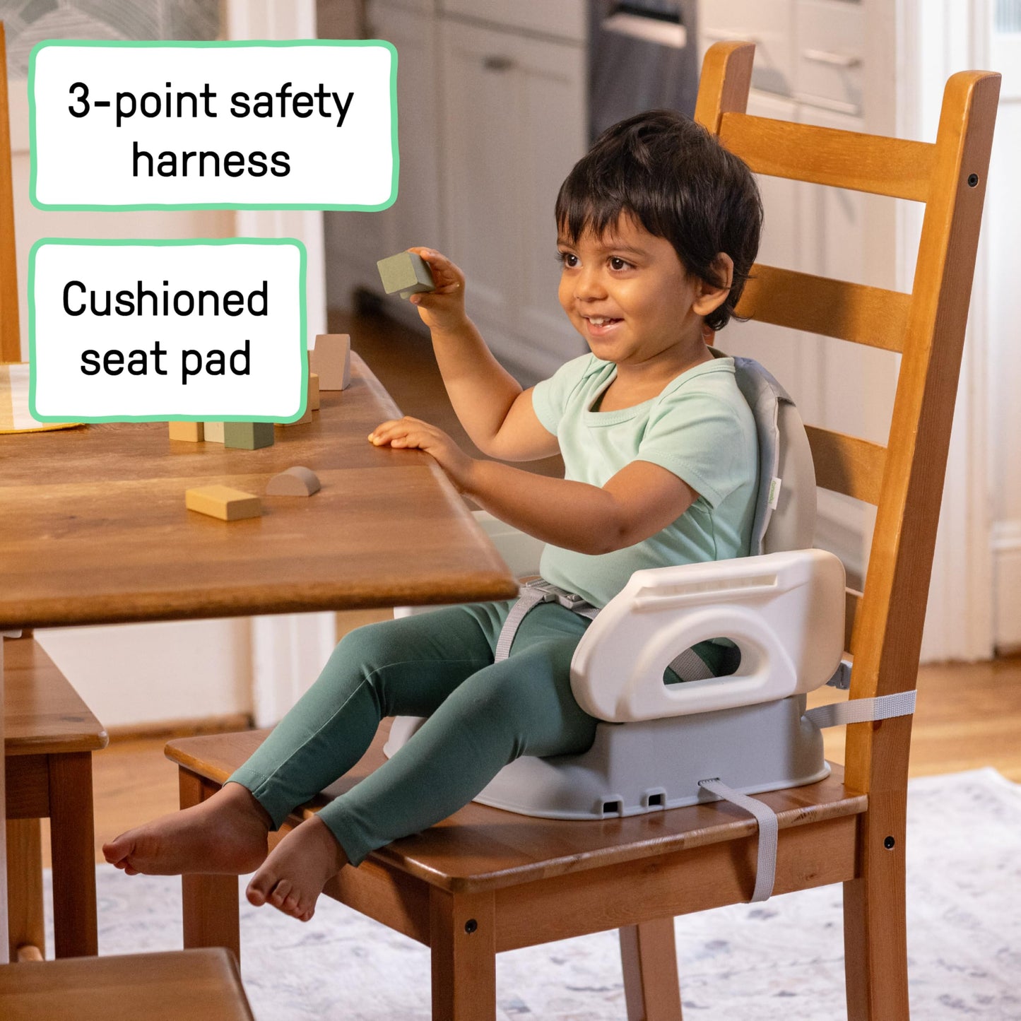 Ingenuity Deluxe Comfort Folding Baby Booster - Adjustable Height - Cushioned - Lightweight, Grey - 6M-3Y