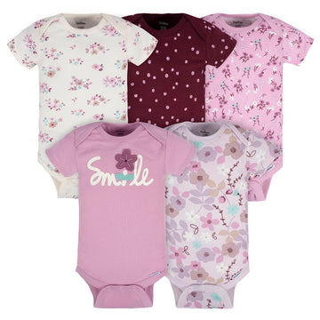 Gerber Baby Girls 5-Pack Short Sleeve Variety Onesies Bodysuits Lavender Garden 3-6 Months