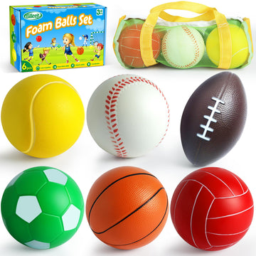 Billeeit Mini Sports Balls Set for Toddler 1-3, First Sports Bag for Kids, Include 1 Each of 3.5 Foam Soccer, Tennis Ball, Baske