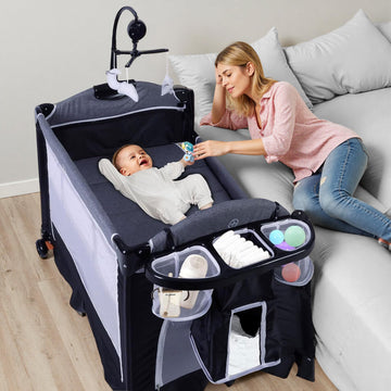 TODEFULL 4 in 1 Pack n Play, Multifunction Baby Bassinet Bedside Crib, Portable Baby Nursery Center Playard w/Baby Changing Tabl