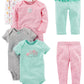 Simple Joys By Carter'S Baby Girls' 6-Piece Bodysuits (Short And Long Sleeve) And Pants Set, Aqua Blue Elephant/Grey Dots/Pink S