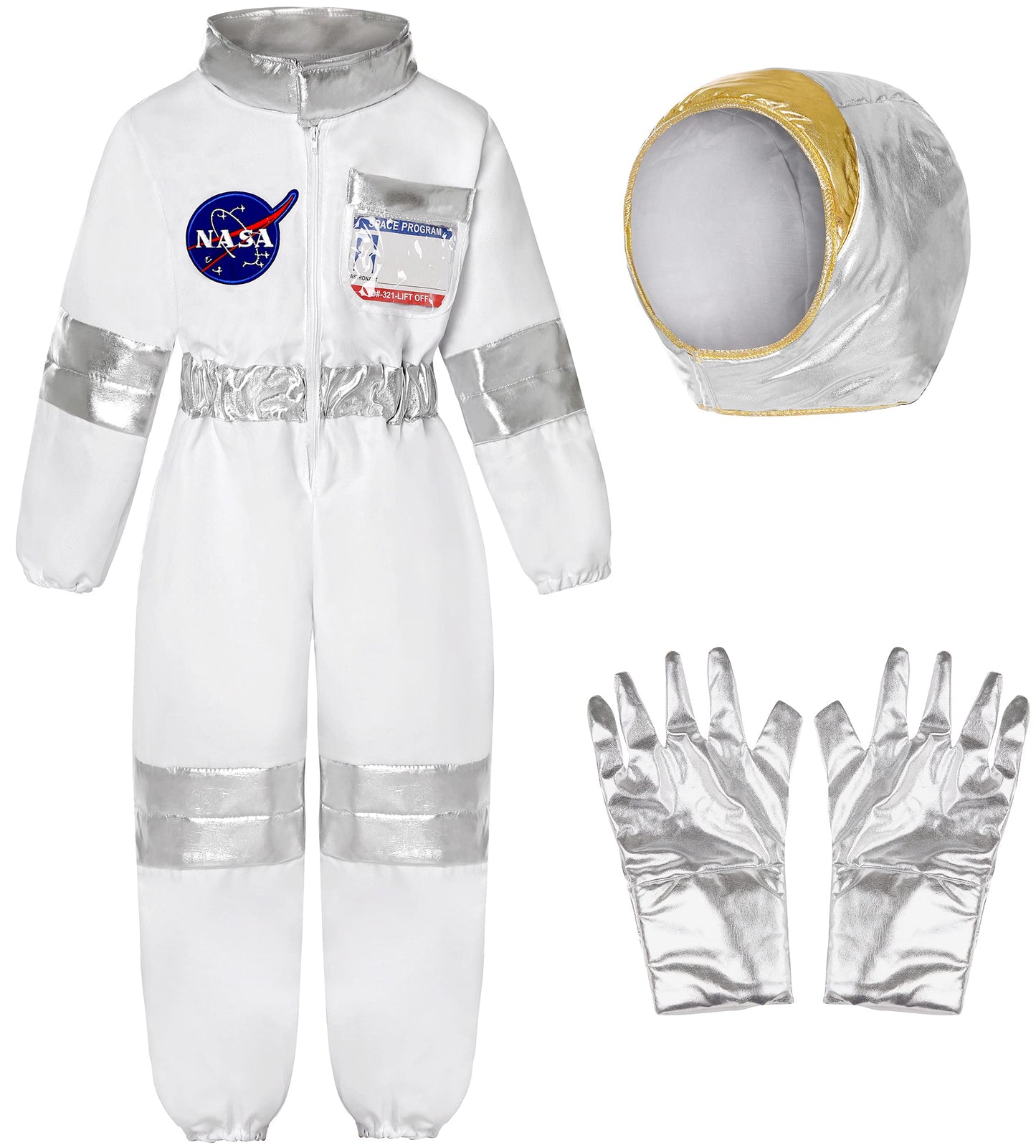 Koatobbor Kids Nasa Astronaut Costumes America Spacesuit For Boys Girls Space Jumpsuit Halloween Dress Up White 10-12 Years