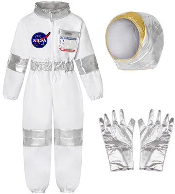 Koatobbor Kids Nasa Astronaut Costumes America Spacesuit For Boys Girls Space Jumpsuit Halloween Dress Up White 10-12 Years