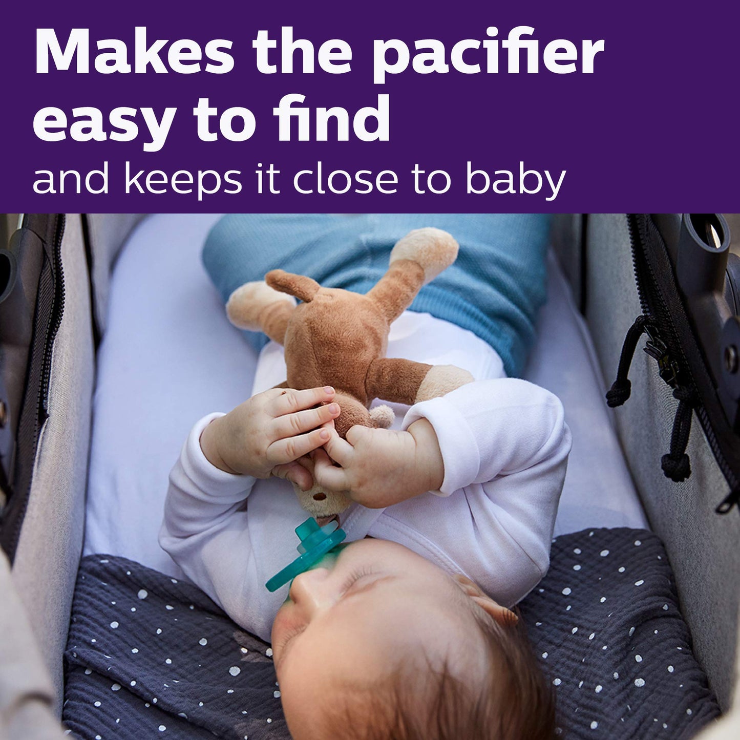 Philips Avent Soothie Snuggle Pacifier Holder With Detachable Pacifier, 0M+, Monkey, Scf347/02