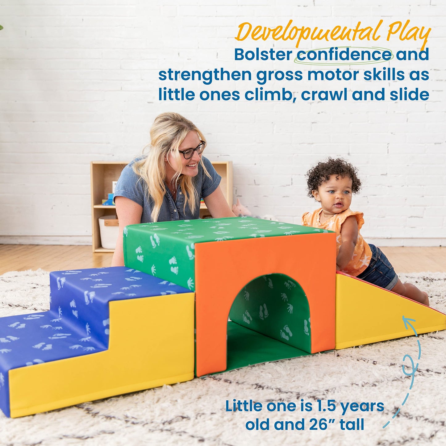 Ecr4Kids Softzone Single Tunnel Climber, Toddler Playset, Assorted, 3-Piece