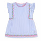 Cherry Crumble Blue Striped 100% Cotton Cap Sleeves Round Neck Casual Wear Regular Fit Summer Top for Girls