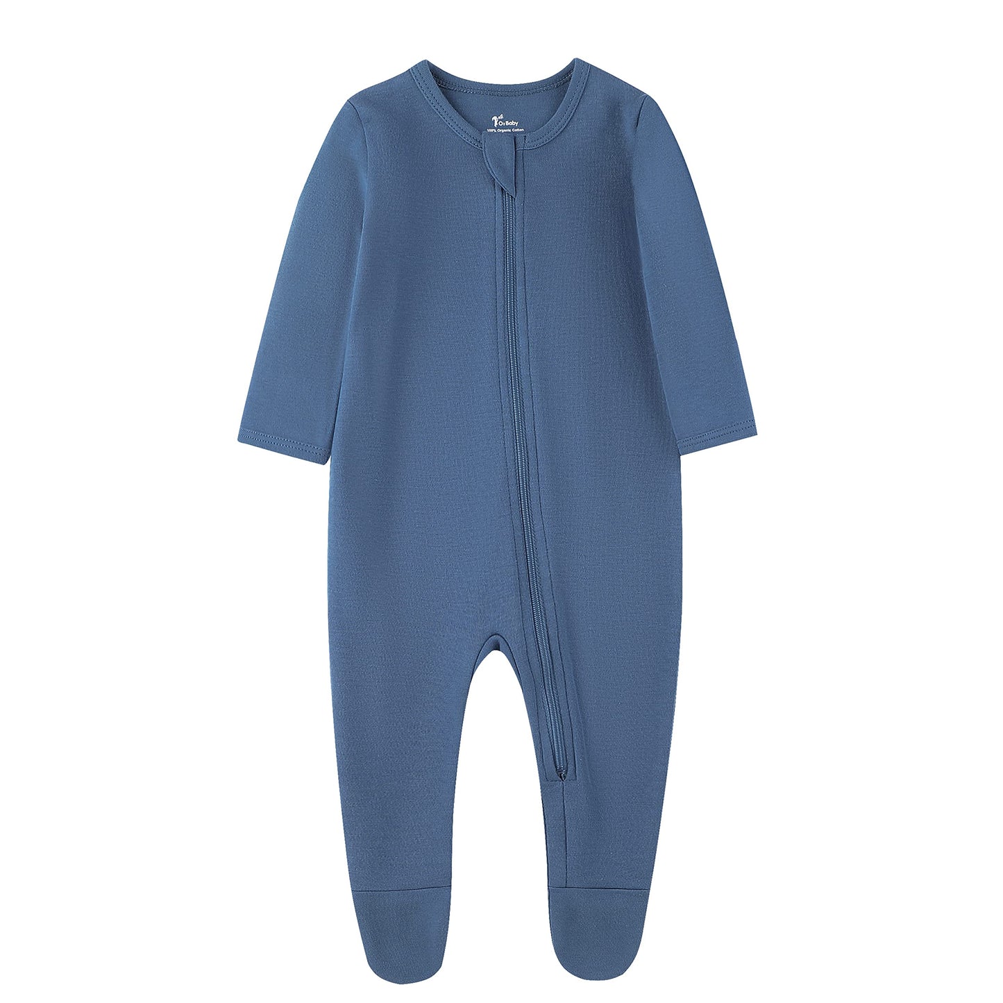 O2 Baby Baby Boys Girls Organic Cotton Zip Front Sleeper Pajamas, Footed Sleep  'N Play(3-6 Months, Blue Ashes)