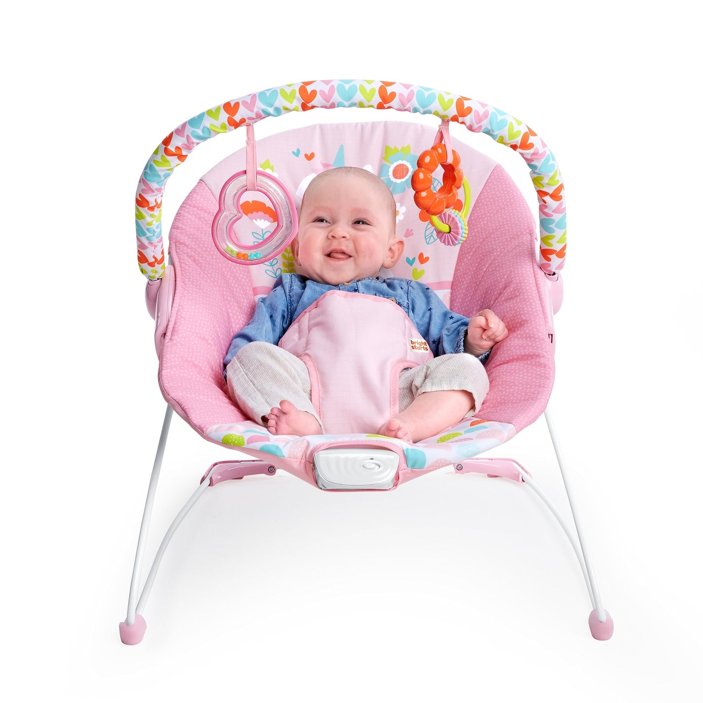 Bright Starts Baby Bouncer Soothing Vibrations Infant Seat - Removable -Toy Bar, Nonslip Feet, 0-6 Months Up to 20 lbs (Fancy Fa