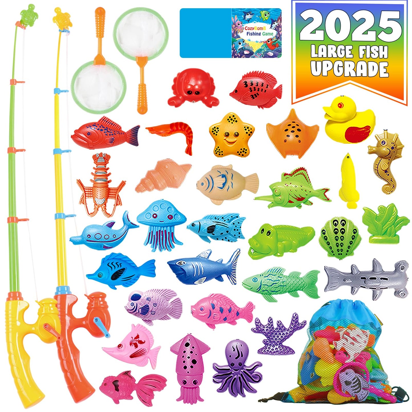 CozyBomB Magnetic Fishing Game for Kids | Bath Pool Toys Set for Water Table Learning Education Fishin for Bathtub Fun with Anim