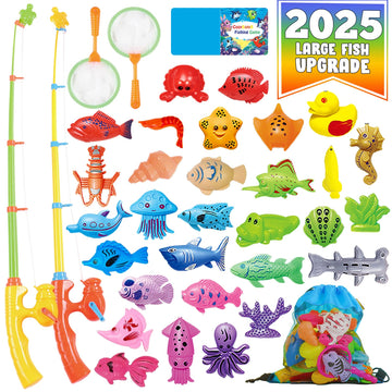 CozyBomB Magnetic Fishing Game for Kids | Bath Pool Toys Set for Water Table Learning Education Fishin for Bathtub Fun with Anim