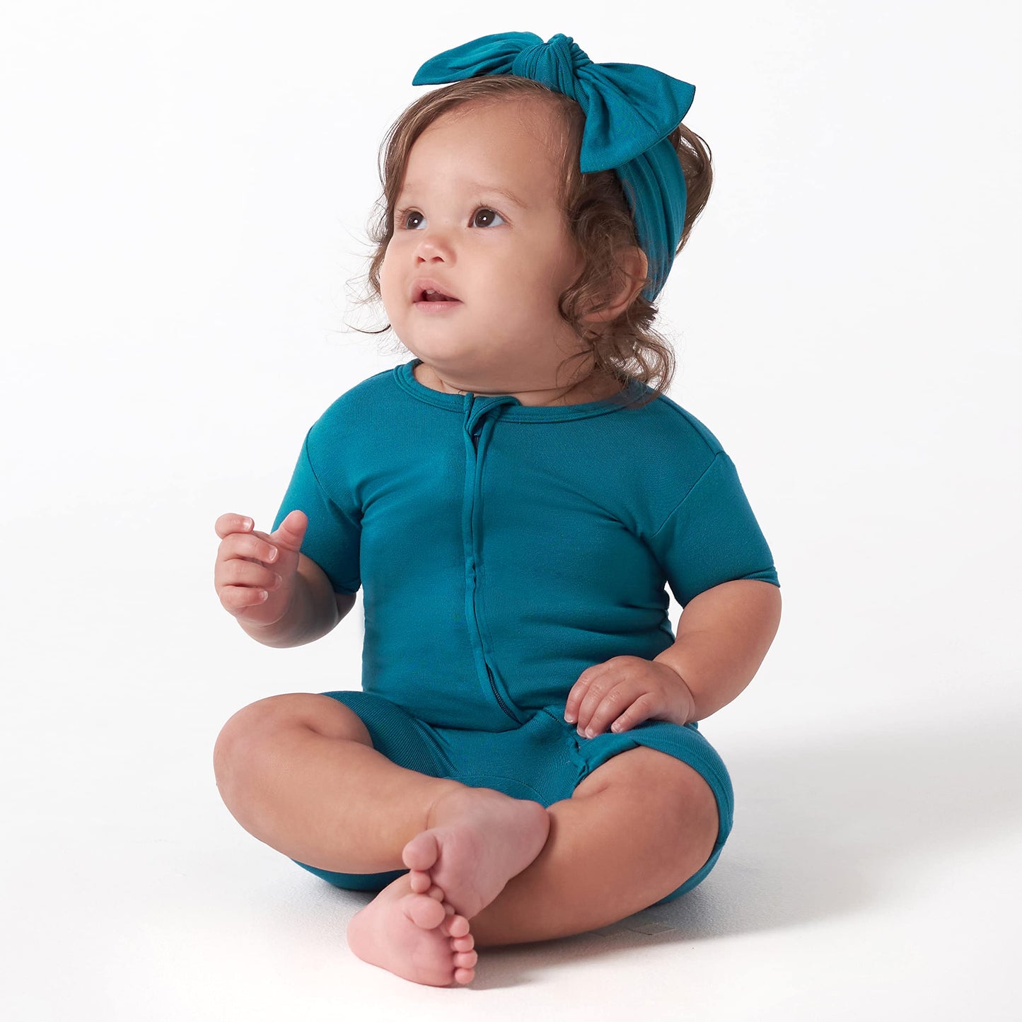 Gerber Unisex Baby Buttery Soft Short Sleeve Romper With Viscose Made From Eucalyptus, Teal, 6-9 Months