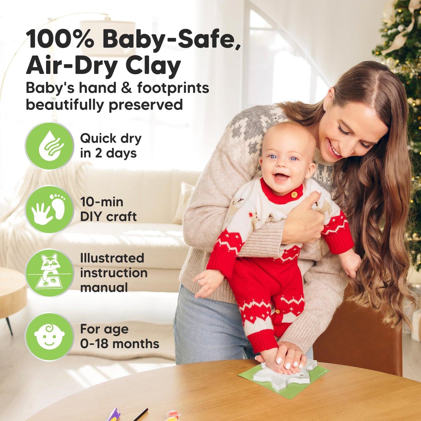 Baby Hand And Footprint Kit - Baby First Christmas Ornament, Personalized Baby Footprint Kit, Clay Baby Handprint Ornament Kit,
