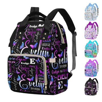 M Yescustom Custom Diaper Bag Backpack For Girls Boys Large Capacity With Pockets Purple Butterfly Personalized Baby Diaper Bags