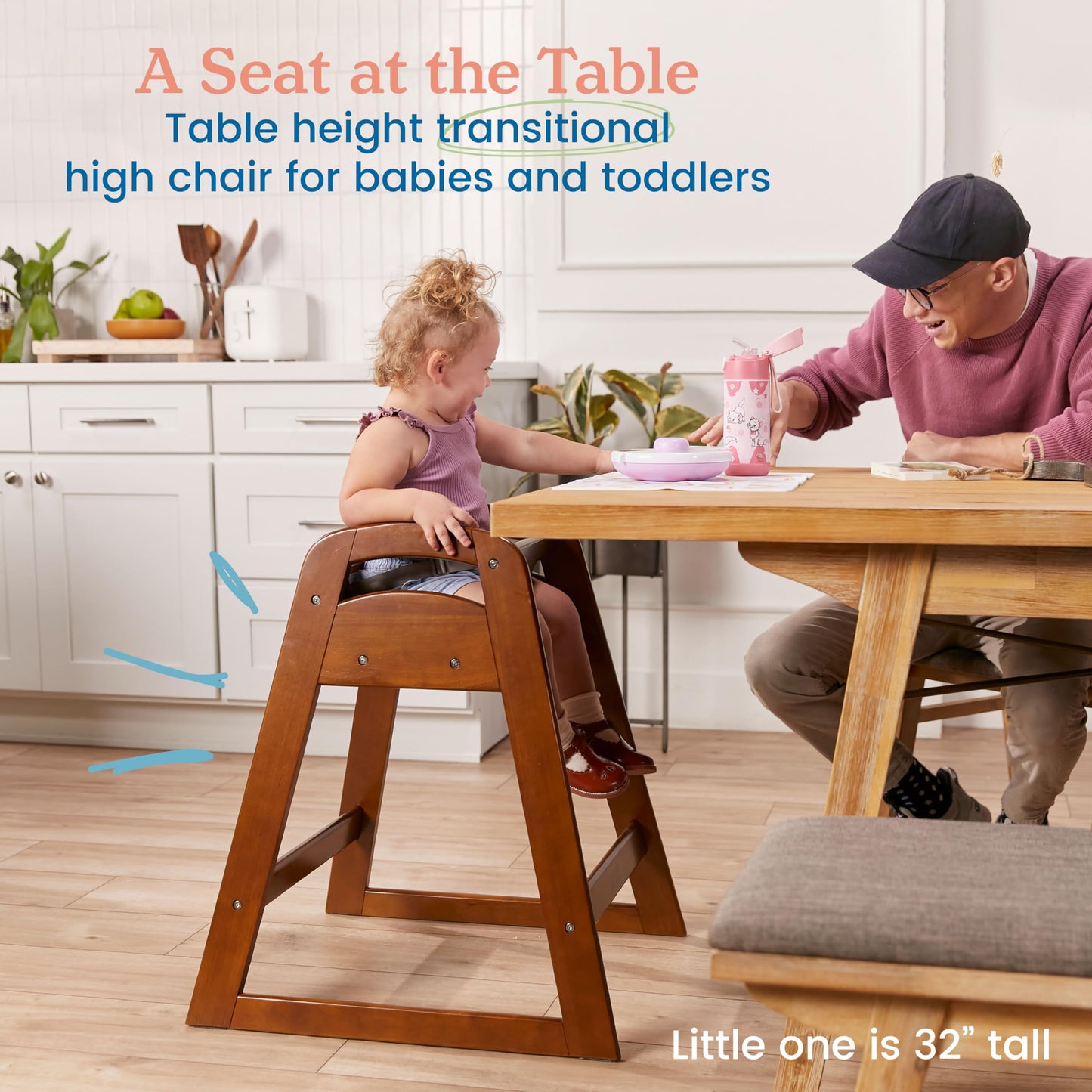 Ecr4Kids Asatt High Chair, Toddler Chair, Dark Walnut