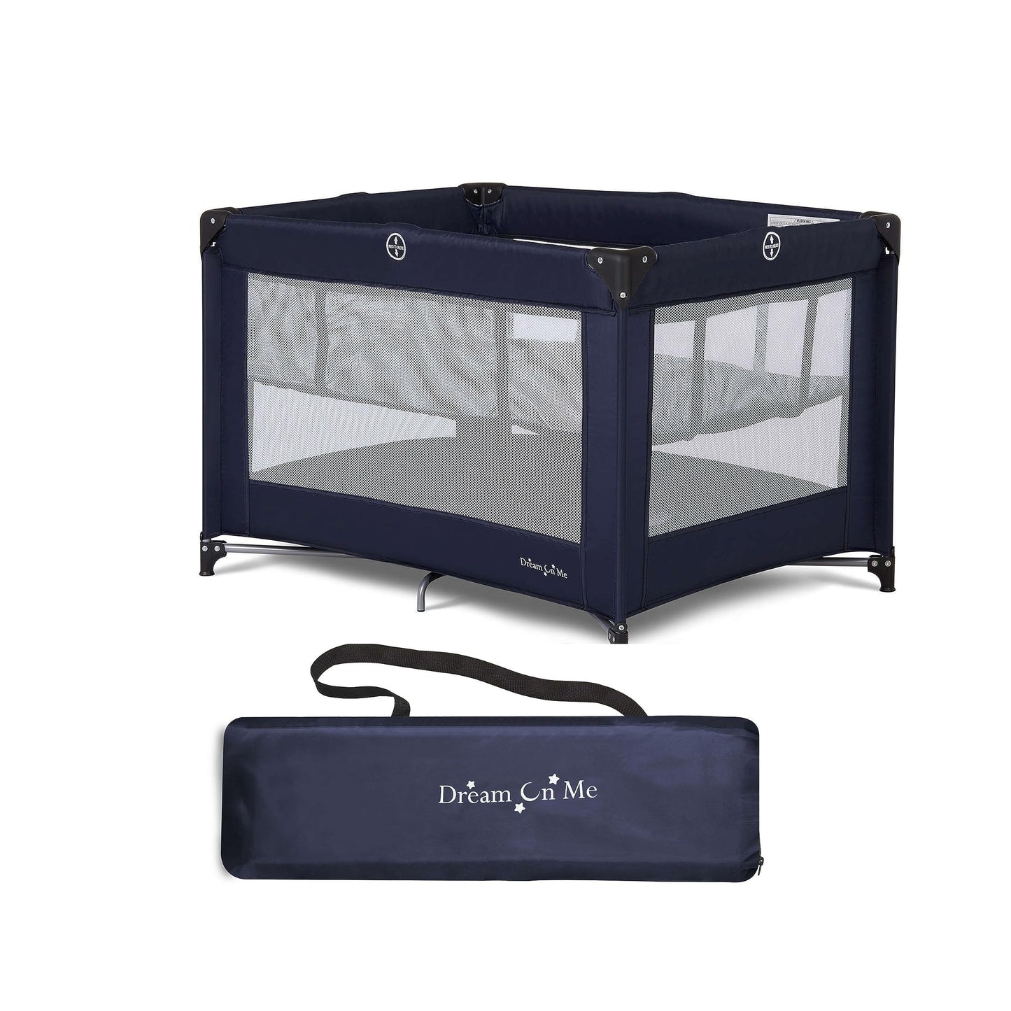 Dream On Me Zazzy Portable Playard with Bassinet in Navy, Packable and Easy Setup Baby Playard, Lightweight and Portable Playard