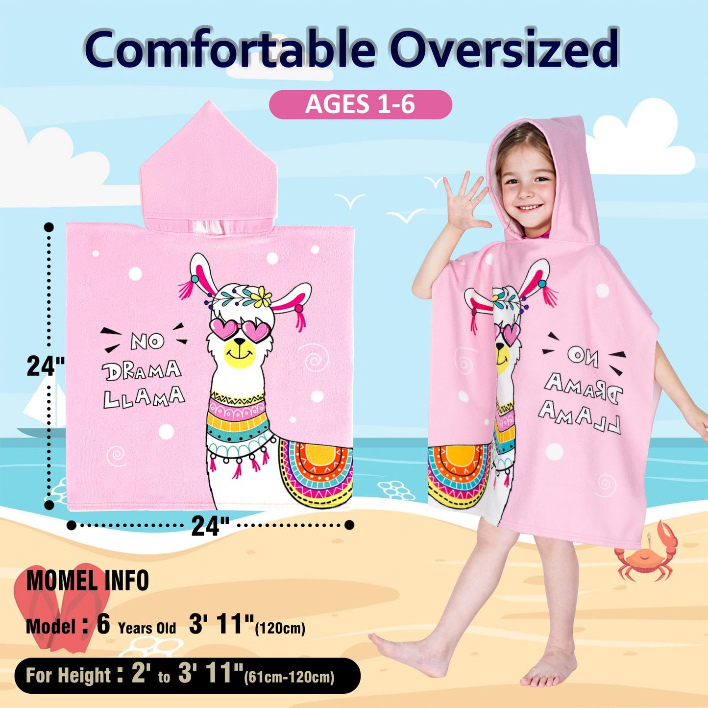 Hooded Kids Beach Towels - Toddler Bath Towel Girls Boys Swim Cover-Ups For Ages 1 To 6 Kids Pool Towels Quick Dry Lightweight S