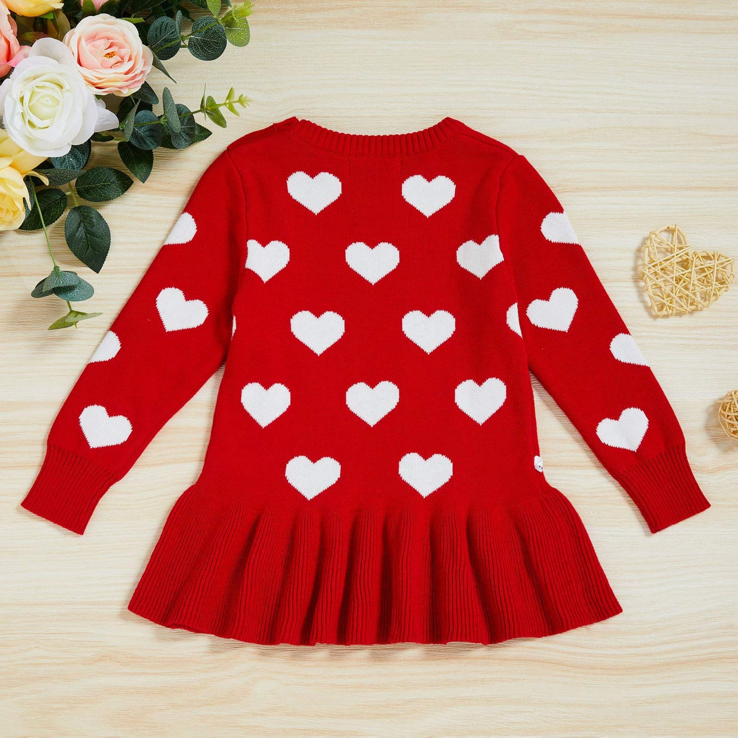 Baby Girl Valentine'S Day Outfit Toddler Kids Love Long Sleeve Knit Sweater Crewneck Pullover Sweatshirt Tops Dress (Red2, 4T)