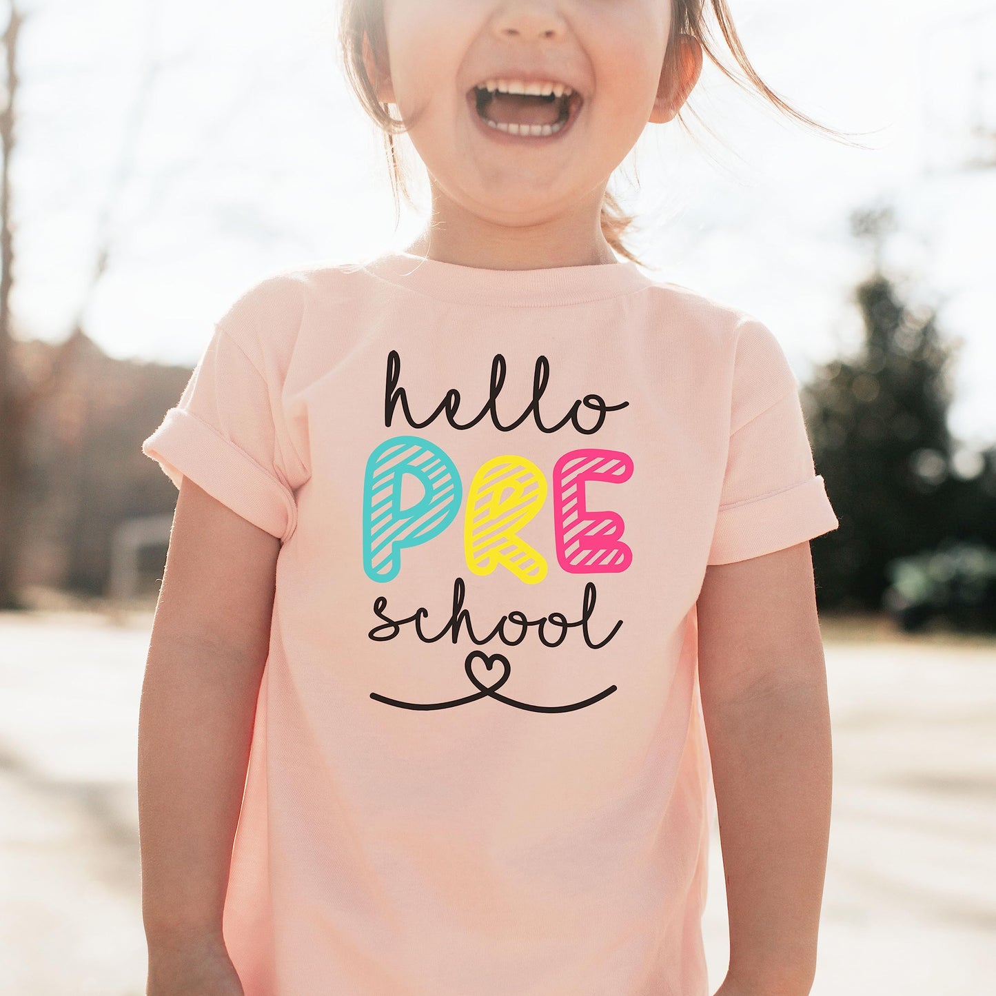 Olive Loves Apple Hello Preschool First Day Of School Gift Back To School Pink Shirt 4T