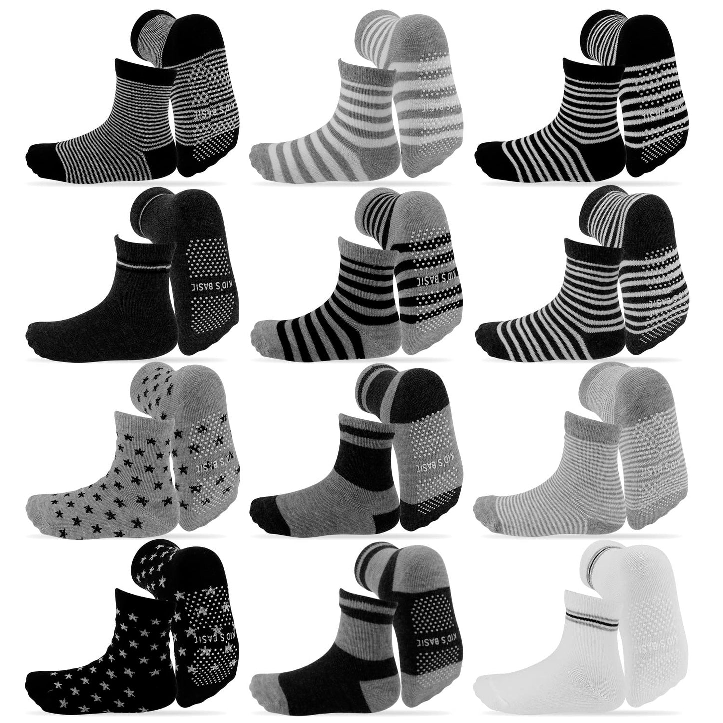 Baby Boy Socks, 12 Pairs Non Slip Toddler Socks Cotton Grip Socks Toddler Socks With Grippers For Baby Boy Infant