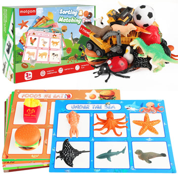MOTGOM Sorting Toys for Toddlers - 54Pcs Learning Education Sorting Games, Animals Dinosaurs Insects Fruits Foods Vehicles Balls