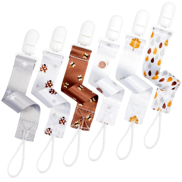 Bunnybee Neutral Garden Friends Pacifier Clip Set, 6 Pack Pacifier Holder Clip For Boys And Girls, Stylish And Practical Baby Bi
