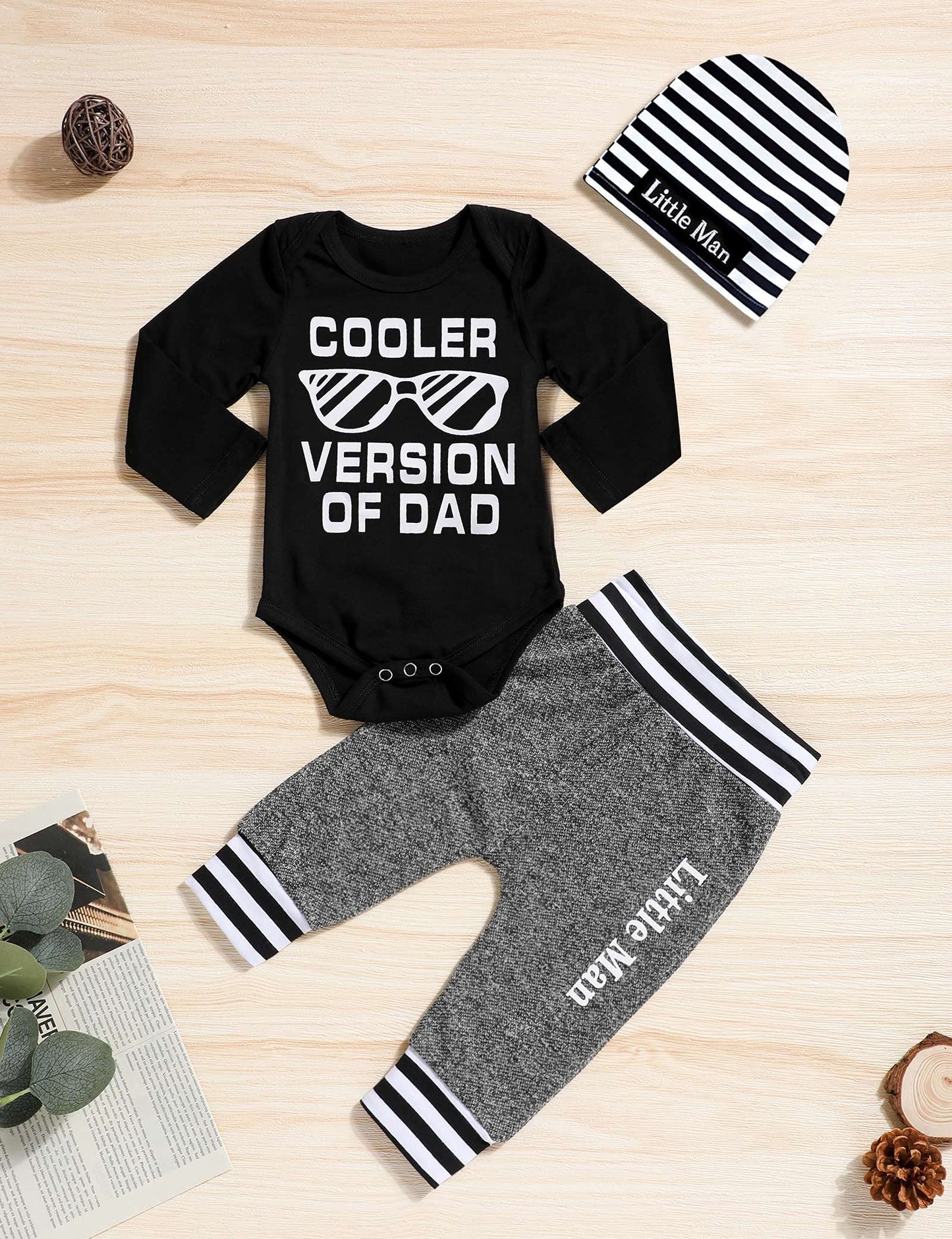 Baby Boy Clothes 0-3 Months Fall Winter Outfits Cooler Version Of Dad Print Romper Long Pants Hats Cute Boy Baby Clothes Outfits