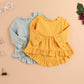 Bilison Toddler Baby Girl Clothes Cotton Linen Long Sleeve Ruffle Top And Ripped Jeans Outfit Sets