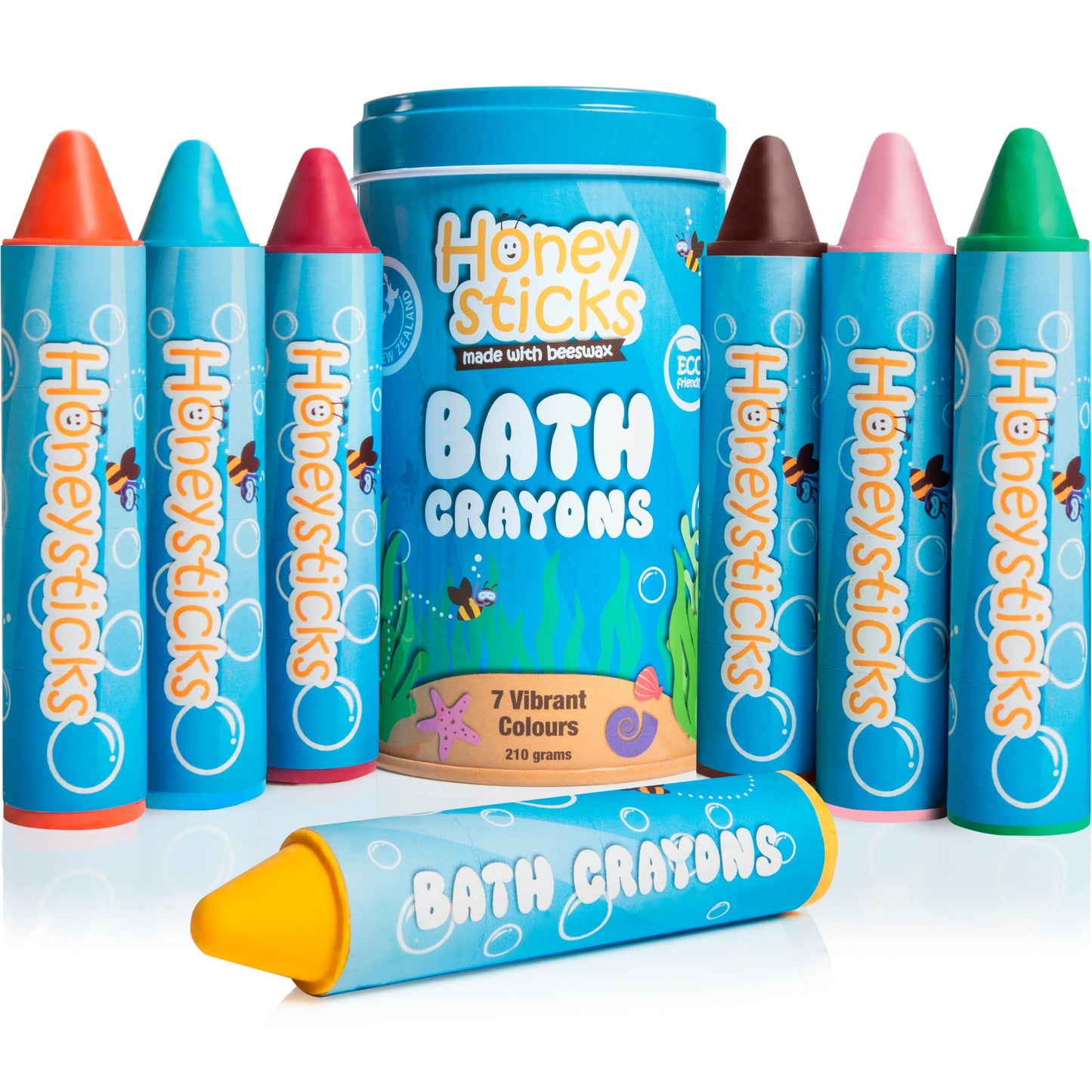 Honeysticks Super Jumbo Bath Crayons Non Toxic (7 Pack) for Toddlers 1-3 and Kids 4-8, Natural Beeswax Crayons, Food-Grade Color