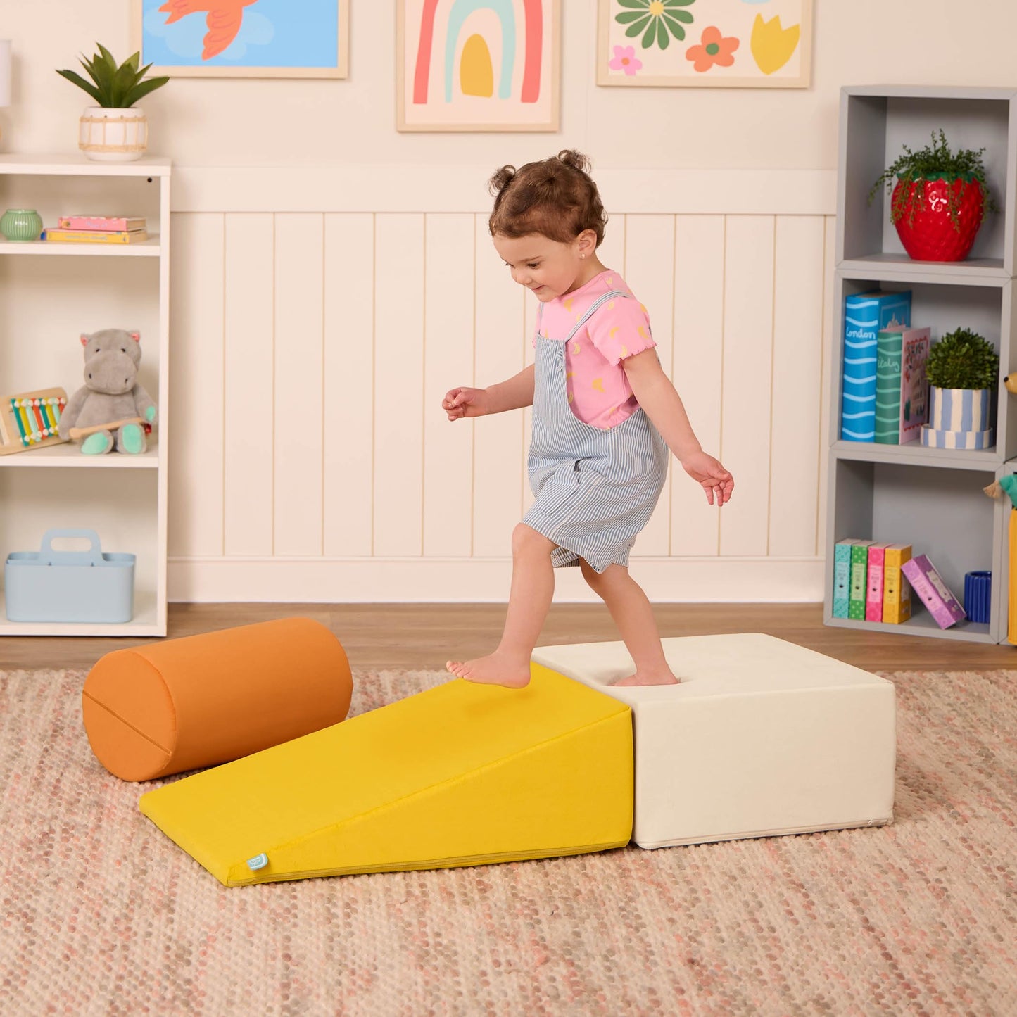 B. Toys - Sensory Foam Shapes - 3Pc Foam Building Set - Cylinder, Ramp, Block - Removable & Machine-Washable Covers - 12 Months