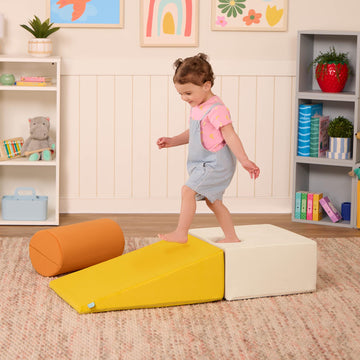 B. Toys - Sensory Foam Shapes - 3Pc Foam Building Set - Cylinder, Ramp, Block - Removable & Machine-Washable Covers - 12 Months