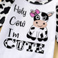 Newborn Baby Girl Romper Infant Letter Print Bodysuit Cow Jumpsuit+Hat+Headband+Gloves Coming Home Clothes Outfit 3-6 Months(Cow