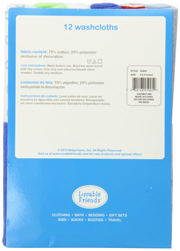 Luvable Friends Unisex Baby Cotton Rich Washcloths, Blue Stripe, One Size
