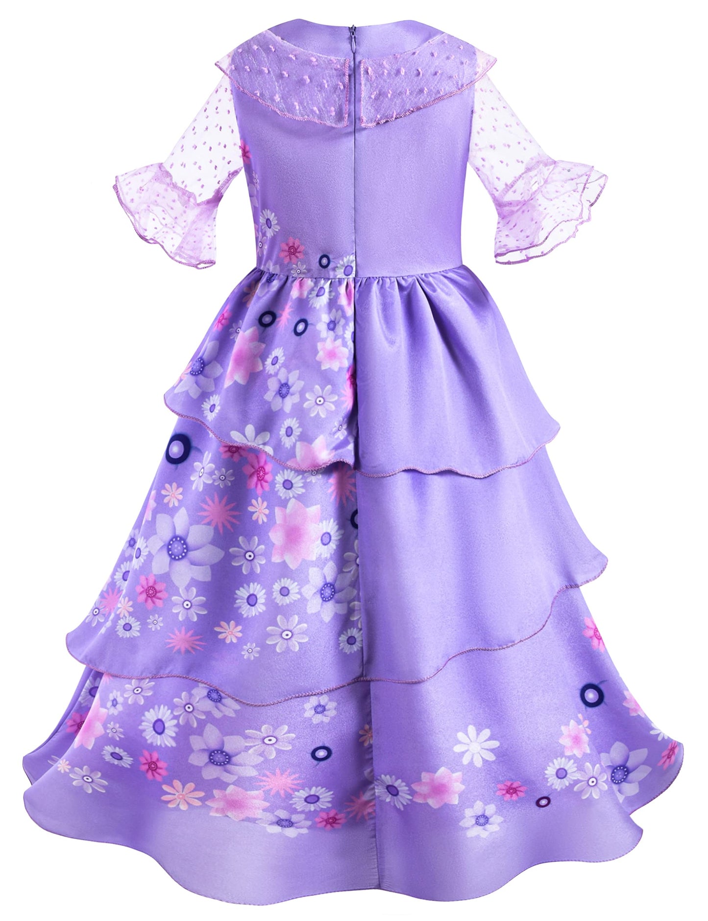 Purple Princess Costume Dress For Girls Birthday Halloween Party Dress Up With Bag Headband Necklace Earrings Ring Accessories 7